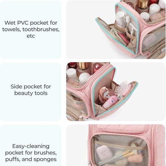 Toiletry Bag Travel Bag with Hanging Hook, Water-resistant Lightweight Puffy Mak - Picture 5 of 7